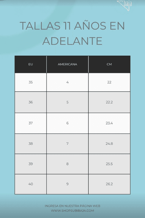 Tabla de Tallas (11+ años)